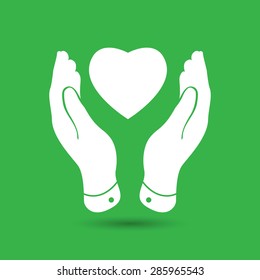 two hands protecting heart icon, vector illustration