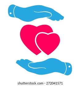 two hands protecting pink hearts icon, vector illustration