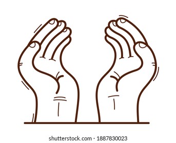 Dos manos protegiendo y mostrando el cuidado vectorial de la ilustración de estilo plano aislado en el concepto blanco, carismático y de defensa, seguridad y protección.