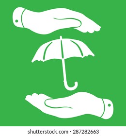 two hands protecting umbrella icon