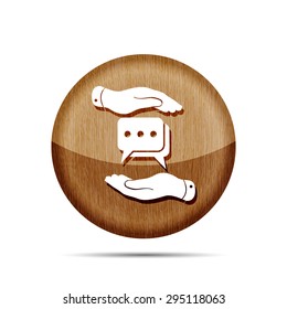 two hands protecting wooden flat chat icon- vector illustration