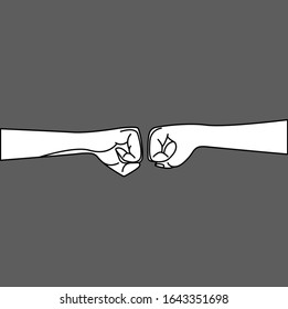 Two hands punch each other. Vector illustration, flat design eps 10. Concept: unity of peoples, like-minded person, accomplice, colleague, joint success, successful deal, gesture of friends, pals.