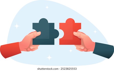 two hands putting the puzzle together, the concept of seeking agreement, teamwork
