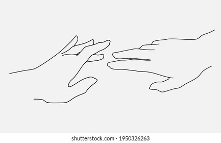 Two hands reach each other minimal line art style vector design element
