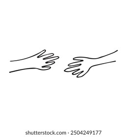 Two hands reach out to each other. Hugs. Concept of relationships, love. Illustration in doodle style.
 EPS10

