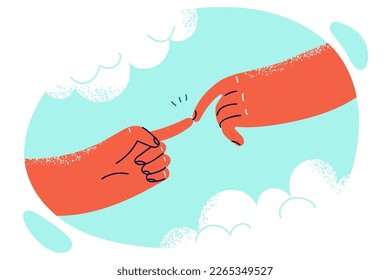 Two hands reach out to touch fingers, symbolizing cooperation and joint action in business or charity. Metaphor of harmony and collaboration for joint work in field of charity and helping people