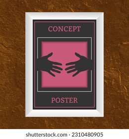 Two hands reach out towards each other. The layout of conceptual fine art. Template of a painting or poster for interior design. Fine art for a poster, banner, cover. 