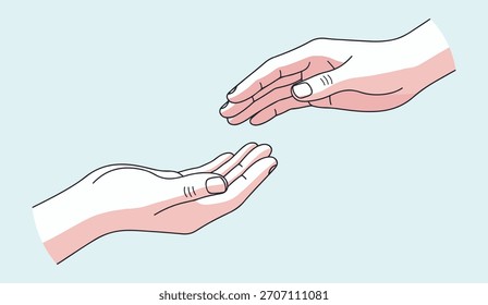 Duas mãos estendendo-se umas às outras em um gesto de dar ou receber.