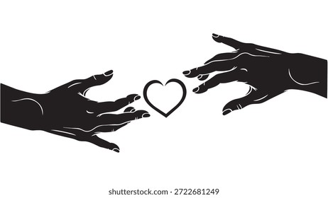 Dos manos que se alcanzan con el corazón en el medio