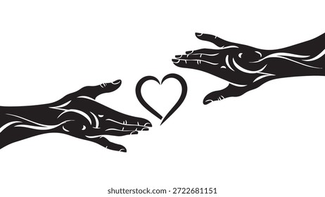 Two hands reaching out to a heart
