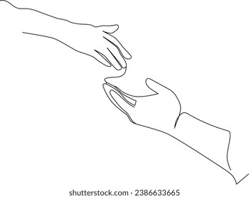 two hands reaching out one line vector illustration
