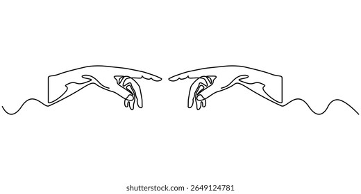 two hands reaching out towards each other continuous one line drawing, Single line drawing of romantic or helping concept. Minimalist sketch vector illustration, Fragment of a painting. pro vector.