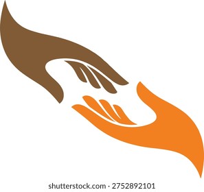 Two hands reaching together vector illustration symbolizing unity, support, care, compassion, collaboration, and humanitarian community connection design