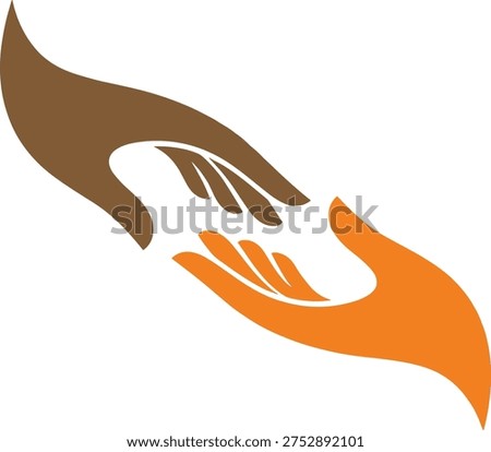 Two hands reaching together vector illustration symbolizing unity, support, care, compassion, collaboration, and humanitarian community connection design