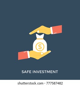 Two hands in saving position with money sack, illustration of save investment
