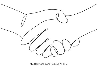 Two hands shake each other. Greetings. Handshake. National Handshake Day. One line drawing for different uses. Vector illustration.