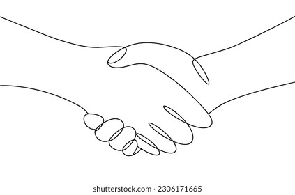 Two hands shake each other. Greetings. Handshake. National Handshake Day. One line drawing for different uses. Vector illustration.