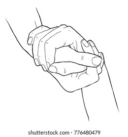 two hands shake each other vector illustration