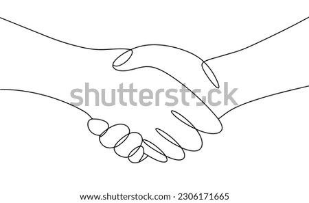 Two hands shake each other. Greetings. Handshake. National Handshake Day. One line drawing for different uses. Vector illustration.