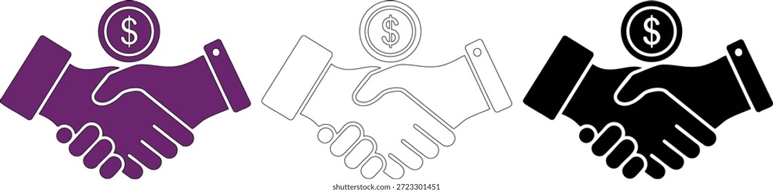 Two hands shaking beneath a dollar coin, representing a successful business deal, financial partnership, and mutual agreement. suitable for investment and collaboration themes