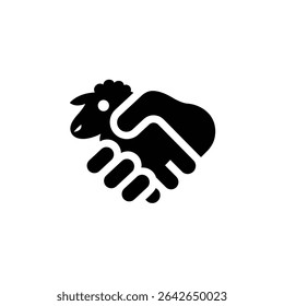Two hands shaking, with the gap between them forming the silhouette of a sheep. In Eid al-Adha unity and sacrifice go hand in hand.