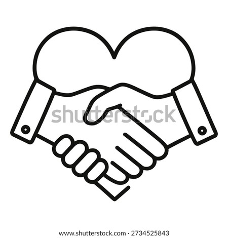 Two hands shaking with a heart symbolizing friendship and agreement