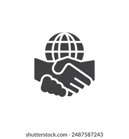 Two hands shaking with a peace symbol vector icon. filled flat sign for mobile concept and web design. Conflict Resolution glyph icon. Symbol, logo illustration. Vector graphics
