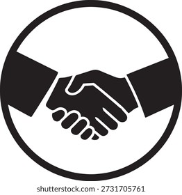 Two hands shaking symbolize business partnership and agreement within a circular icon.