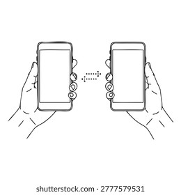 Two hands sharing data between smartphones
