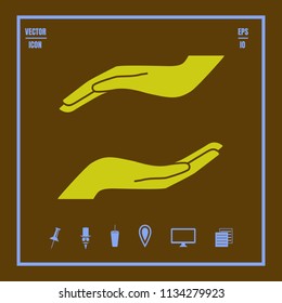 two hands showing care vector  icon suitable for support, preservation theme