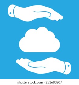 two hands showing cloud computing icon
