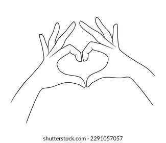 Two hands showing a heart sign on white background. Vector illustration in linear style
