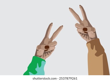 Two hands showing peace hand sign.