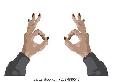 Two hands showing sign of everything is alright with fingers, isolated on white background. Vector illustration.