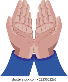 Two hands side by side, vector drawing isolated from background. Hands in position, palms up, hold something