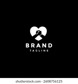 Two Hands Silhouette Joined Above Heart Logo Design. Heart Symbol With Two Hands Joined Inside Logo Design.
