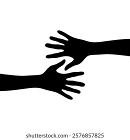 Two hands silhouette reaching towards each other. Hand silhouette vector Illustration