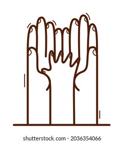 Dos manos y pequeña palma infantil protegiendo y mostrando cuidado vectorial ilustración de estilo plano aislado en blanco, carismático y defensa para el concepto de infancia, caridad.