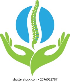 Two hands and spine, naturopath and orthopedics logo 