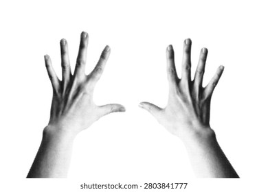 Two hands with splayed fingers, retro halftone analog style vector illustration