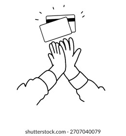 Dos manos apiladas una encima de la otra con cartas en la parte superior. Adecuado para publicidad, promociones, Anuncios y negocios.