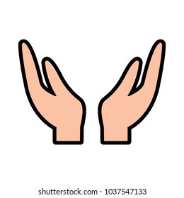 two hands support charity gesture icon vector illustration