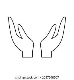 two hands support charity gesture icon vector illustration outline design