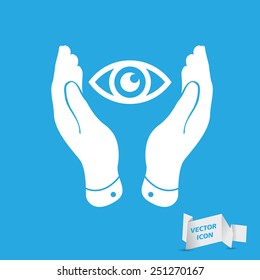 Two Hands Take Care Of The Eye Icon - Protecting Vector Illustration