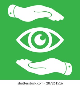 two hands take care of the eye icon - protecting vector illustration