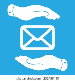 two hands take care of message icon