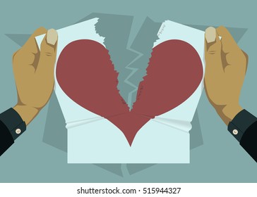 Two hands tearing paper hearts