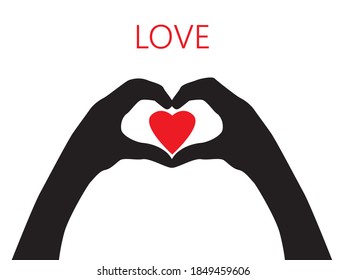 Two hands that form a symbol of heart to express feelings of love.