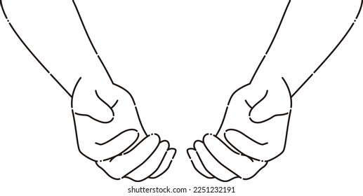 Two hands that hold out, receive, and wrap around. An interrupted monochrome line.