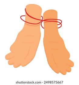 Two hands tied together with a red string as a symbol of marriage and unbreakable bond